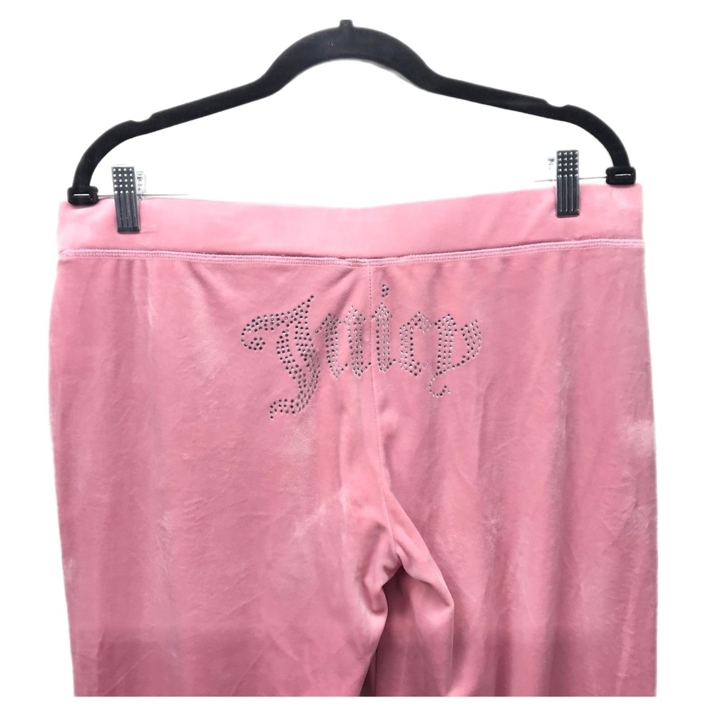Juicy Couture Pink Velour Track Pants Women's Size L Rhinestone Logo Y2K